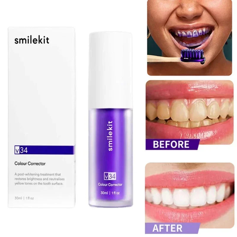 SMILEKIT V34 Purple Whitening Toothpaste Remove Smoke Stain Remove Stains Reduce Yellowing Care for Teeth Gums Fresh Breath