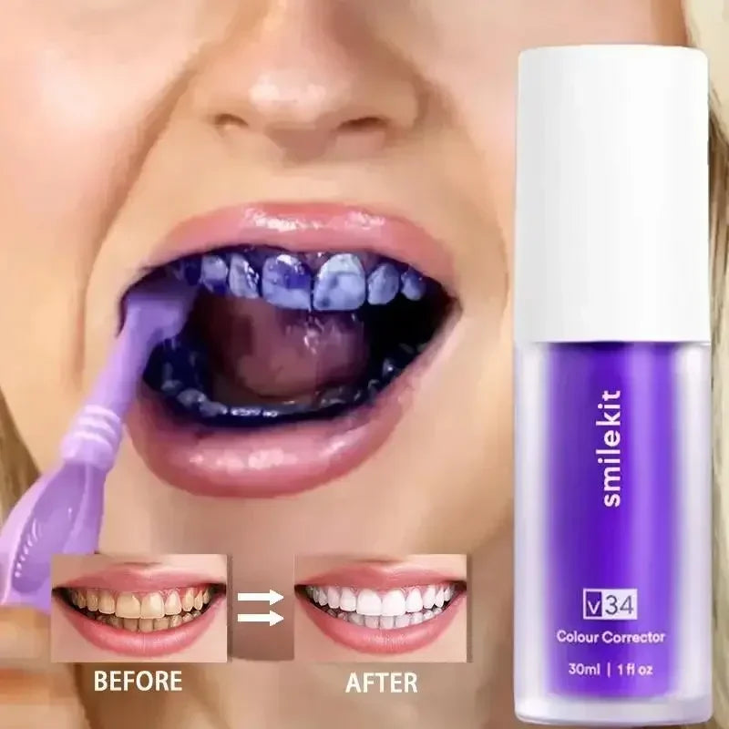 SMILEKIT V34 Purple Whitening Toothpaste Remove Smoke Stain Remove Stains Reduce Yellowing Care for Teeth Gums Fresh Breath